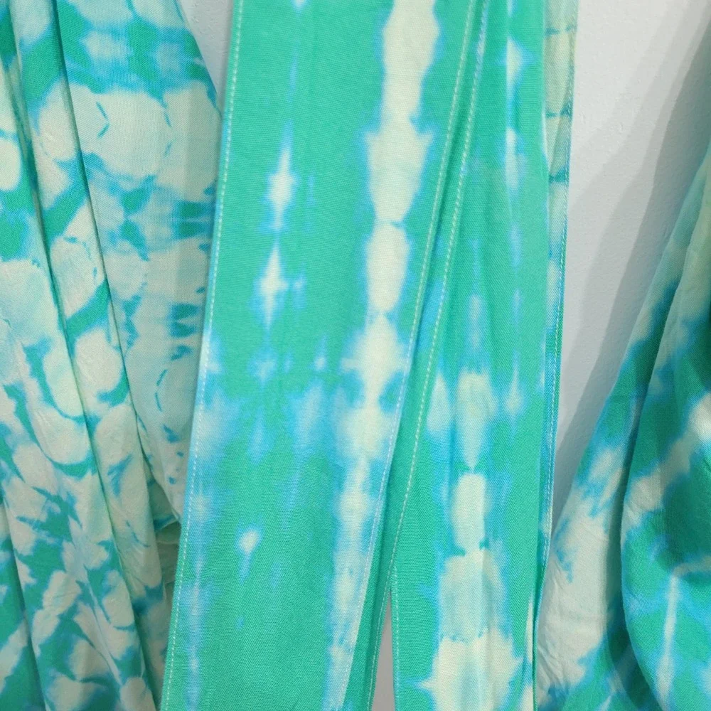 Style Park-J Tie Dye 3-Piece Set Women Turquoise Kimono Pants Bag Resort  Elasti